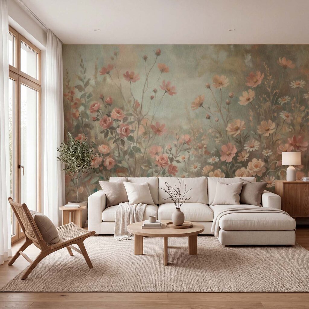 Wall mural Painting of flowers and plants (SKU: t01158) Wall mural Painting of flowers and plants (SKU: t01158)