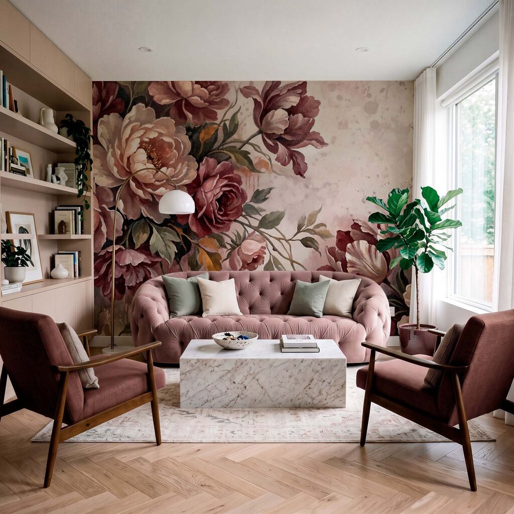 Wall mural - Elegant blooms in soft hues (SKU: t01161) Wall mural - Elegant blooms in soft hues (SKU: t01161)