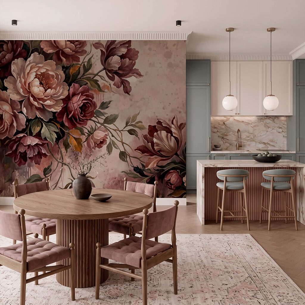 Wall mural - Elegant blooms in soft hues (SKU: t01161) Wall mural - Elegant blooms in soft hues (SKU: t01161)