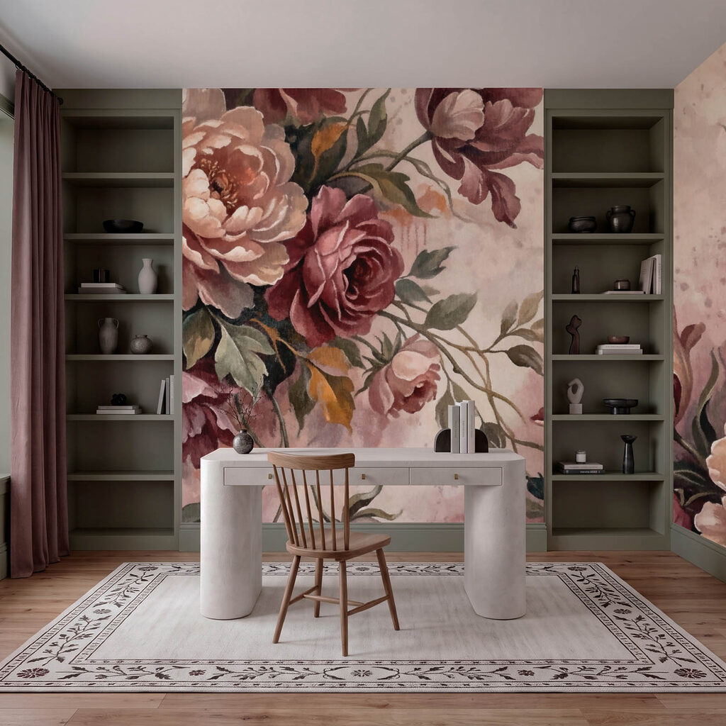Wall mural - Elegant blooms in soft hues (SKU: t01161) Wall mural - Elegant blooms in soft hues (SKU: t01161)