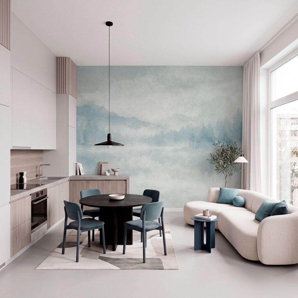 Wall mural Foggy landscape with trees (SKU: t01162)